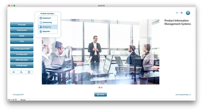 hovedmeny produkt redigering